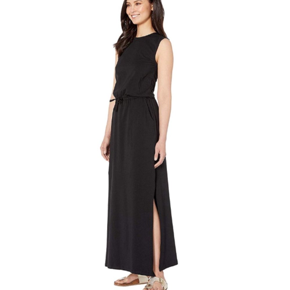 PACT // Sleeveless Drawstring Maxi Dress in Black